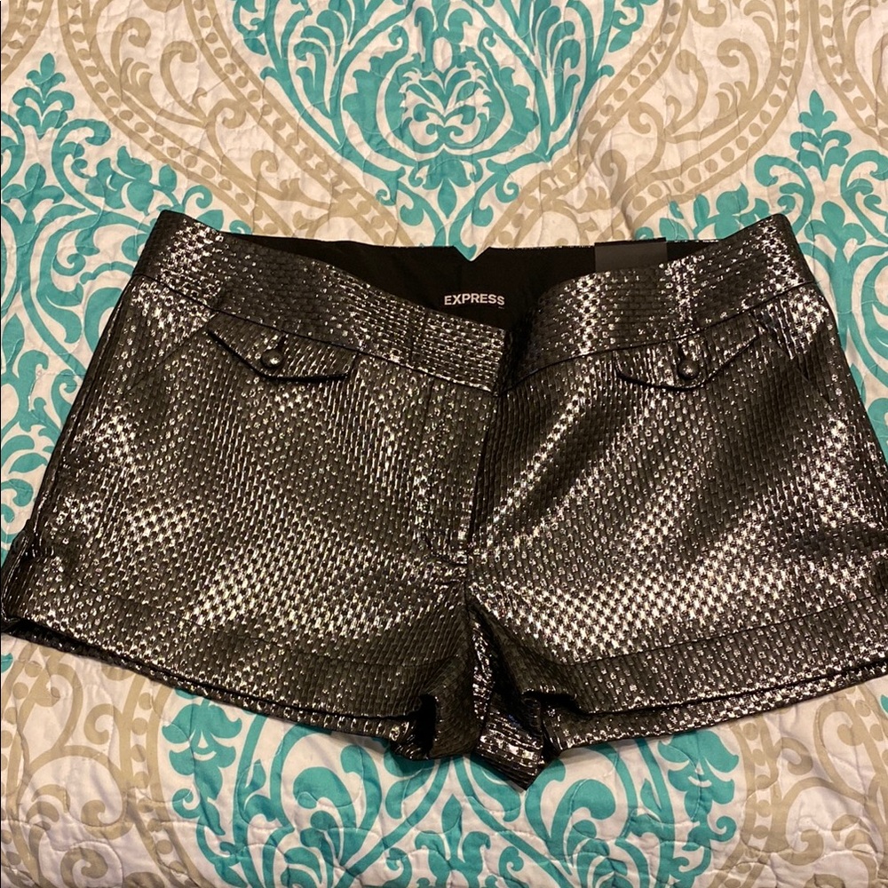 Express Women's Metallic Silver/Grey Shorts